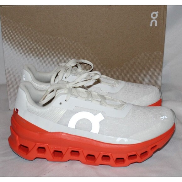 ON CLOUD WOMEN'S CLOUDMONSTER ATHLETIC RUNNING SHOES WHITE FLAME NIB - Picture 2 of 9